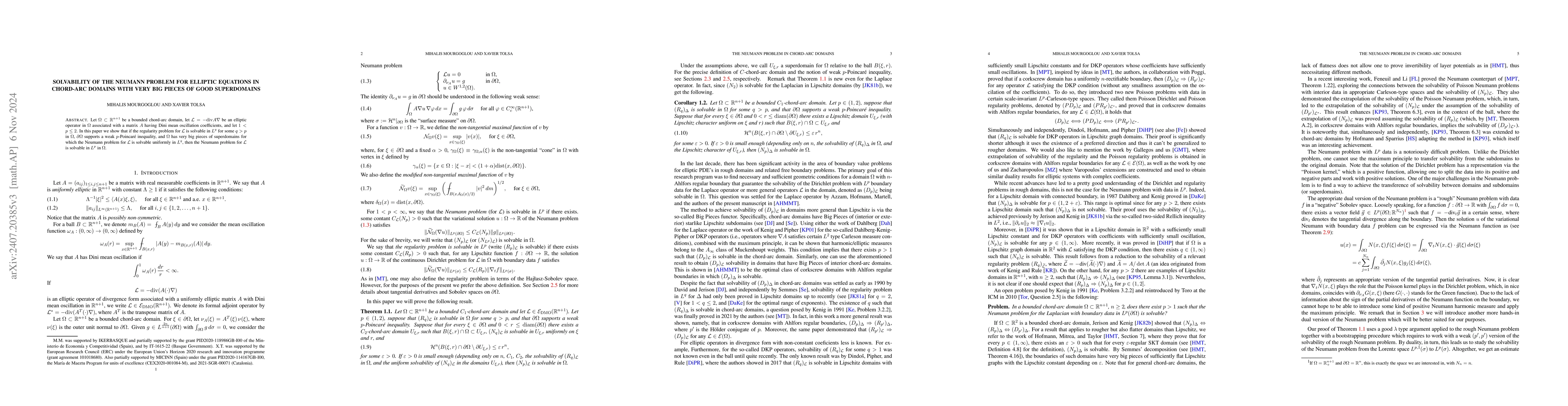 Thumbnail for Solvability of the Neumann problem for elliptic equations in chord-arc
  domains with very big pieces of good superdomains