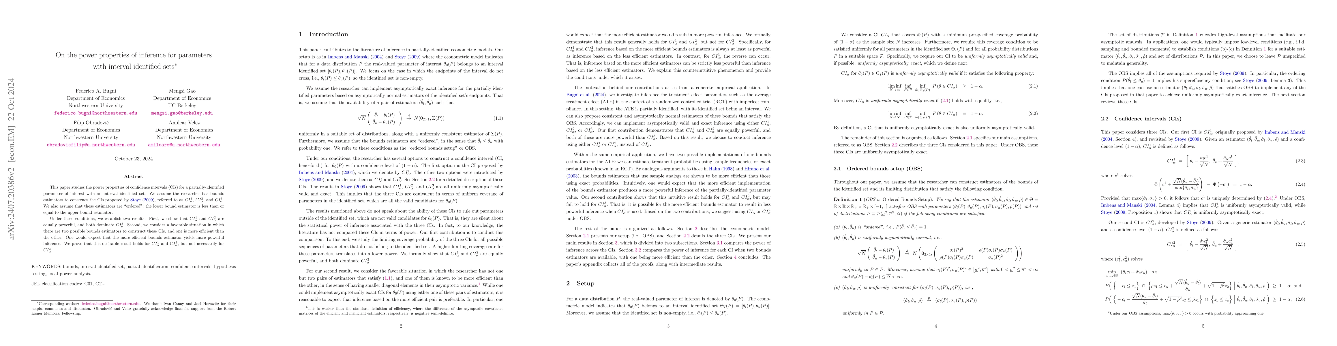 Thumbnail for On the power properties of inference for parameters with interval
  identified sets