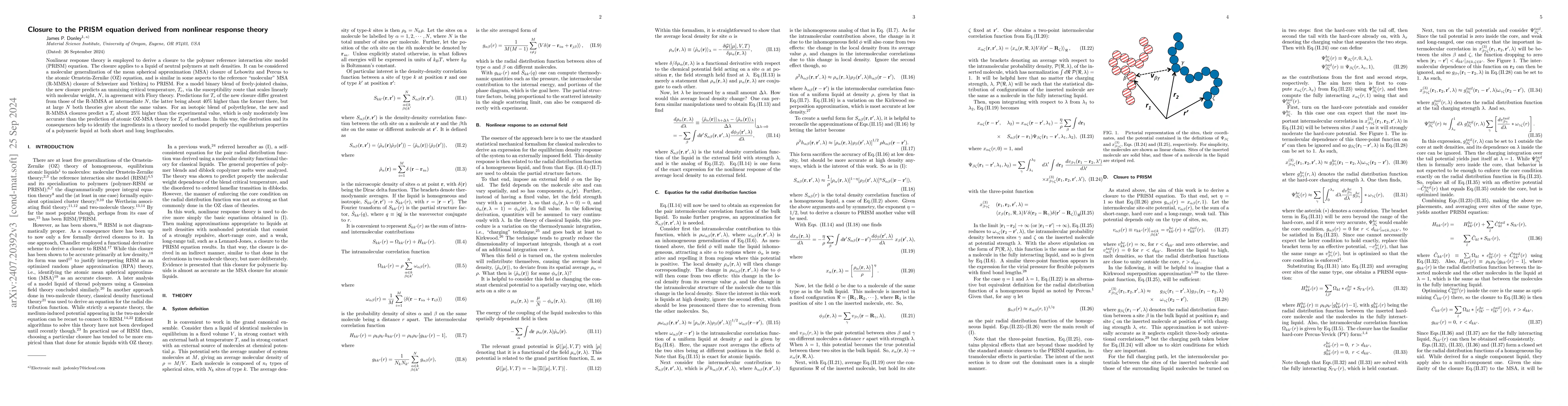 Thumbnail for Closure to the PRISM equation derived from nonlinear response theory