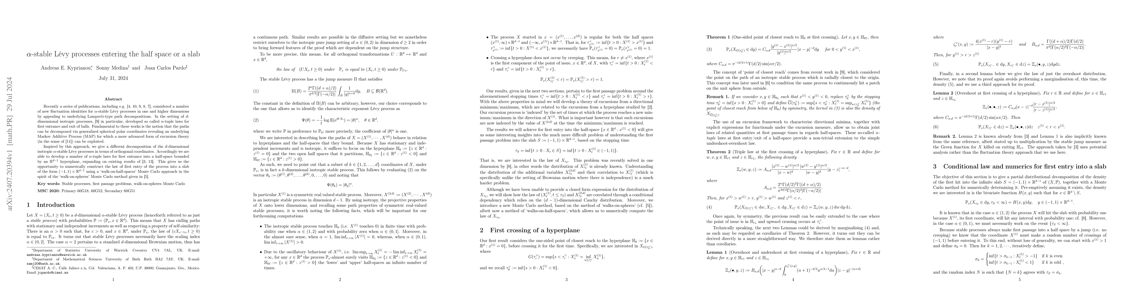Thumbnail for $α$-stable Lévy processes entering the half space or a slab