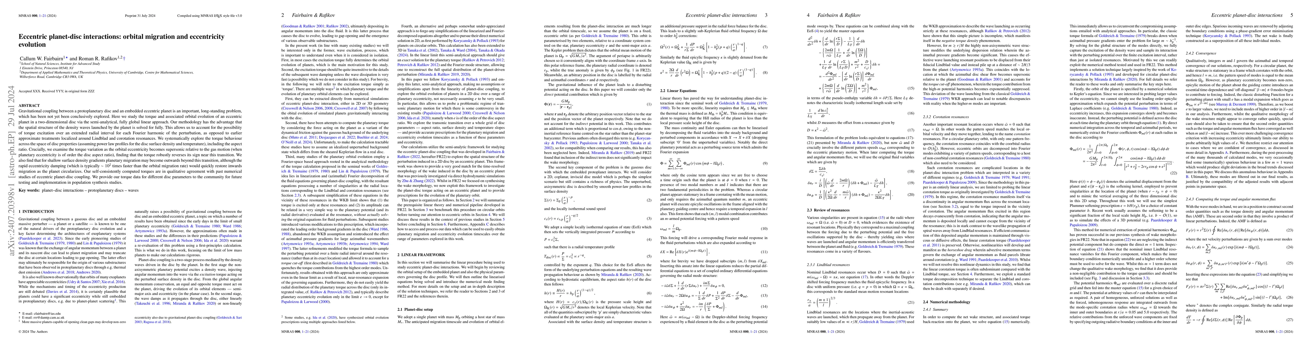 Thumbnail for Eccentric planet-disc interactions: orbital migration and eccentricity
  evolution