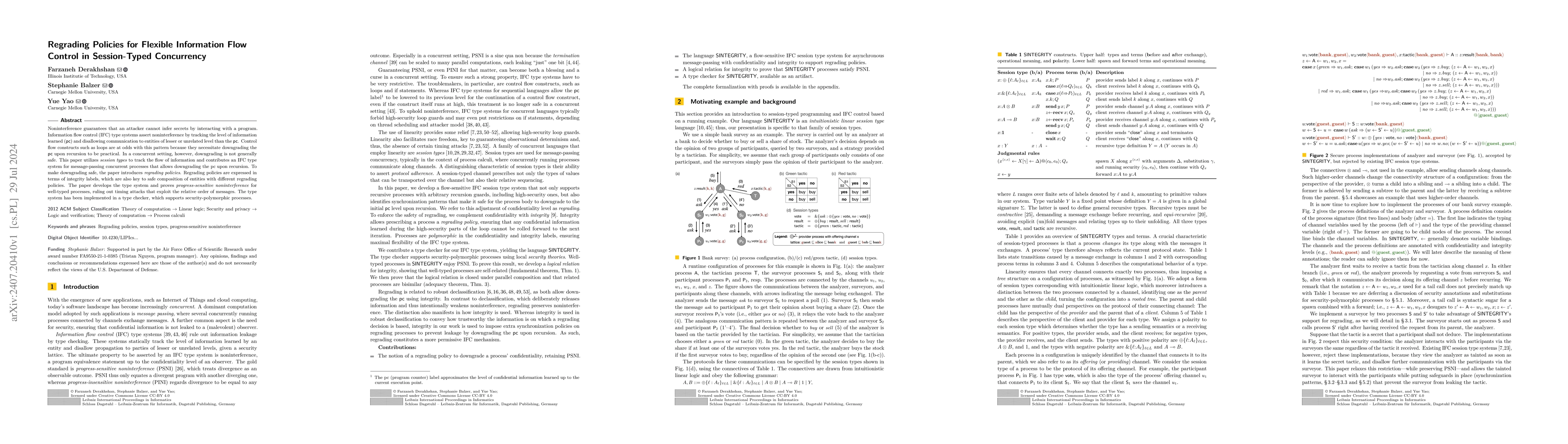 Thumbnail for Regrading Policies for Flexible Information Flow Control in
  Session-Typed Concurrency