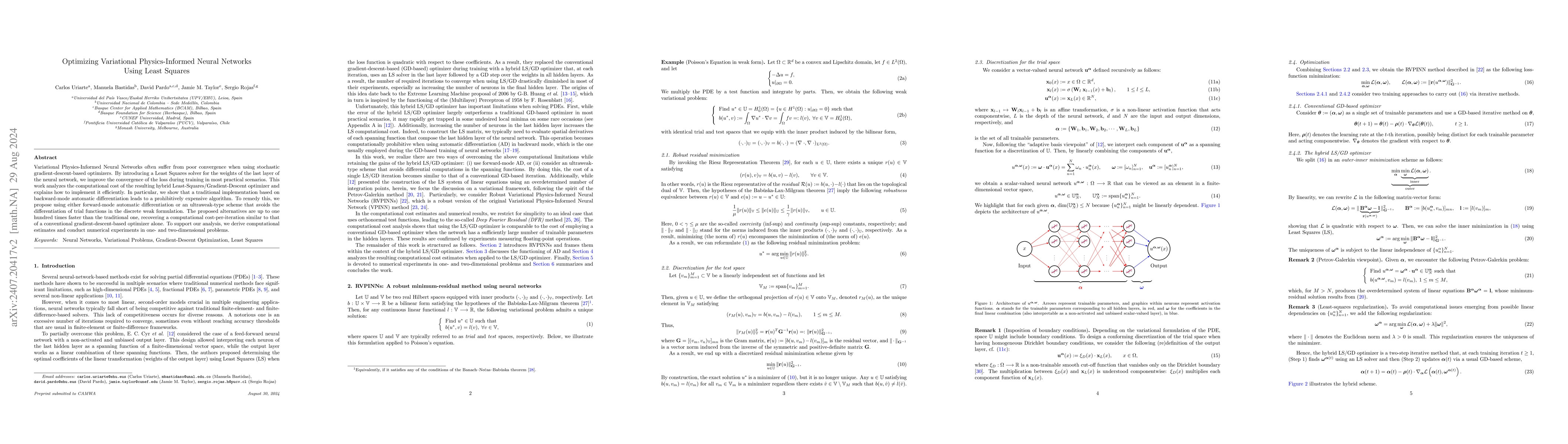 Thumbnail for Optimizing Variational Physics-Informed Neural Networks Using Least
  Squares