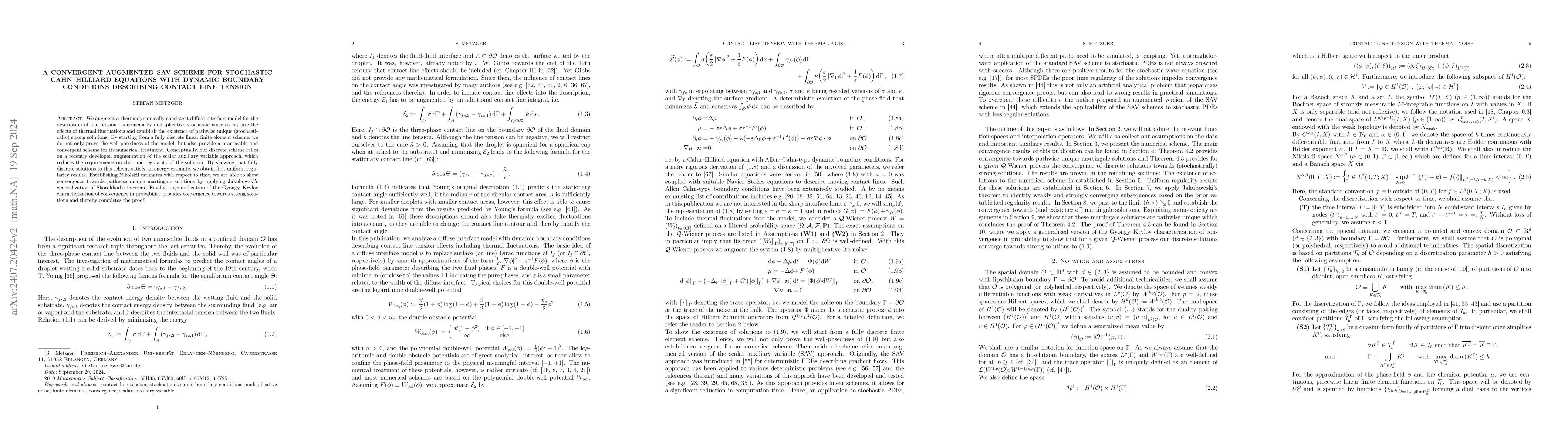 Thumbnail for A convergent augmented SAV scheme for stochastic Cahn--Hilliard
  equations with dynamic boundary conditions describing contact line tension
