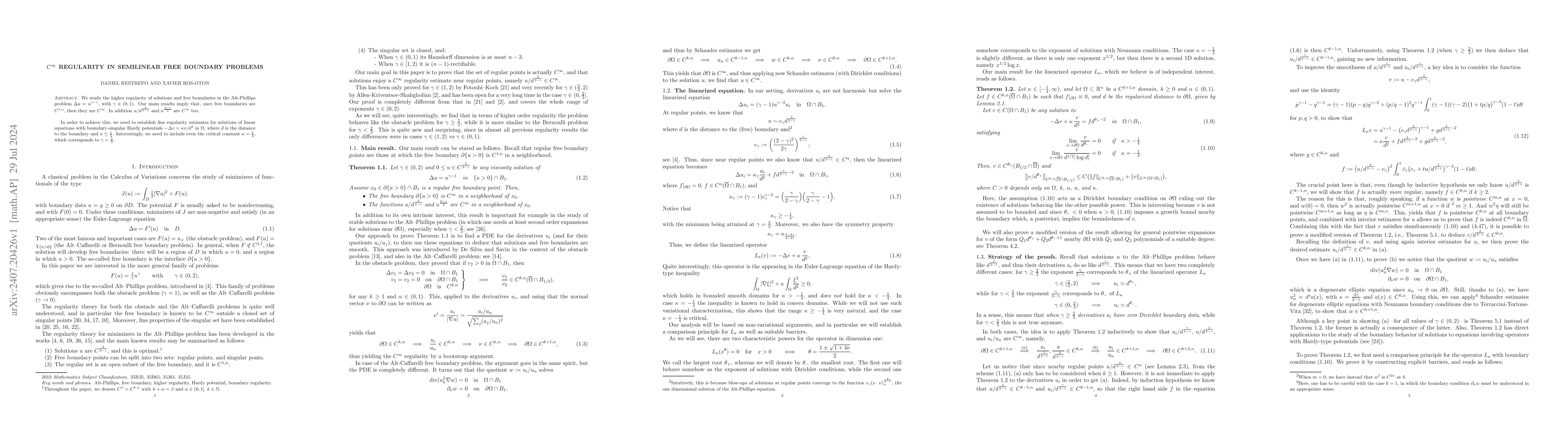 Thumbnail for $C^\infty$ regularity in semilinear free boundary problems