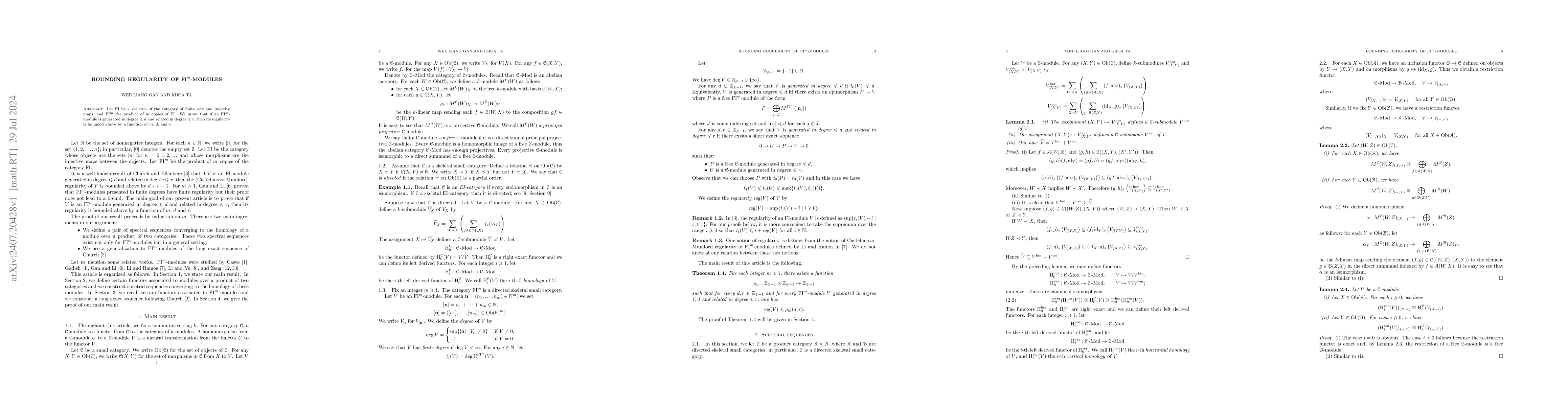 Thumbnail for Bounding regularity of $FI^m$-modules