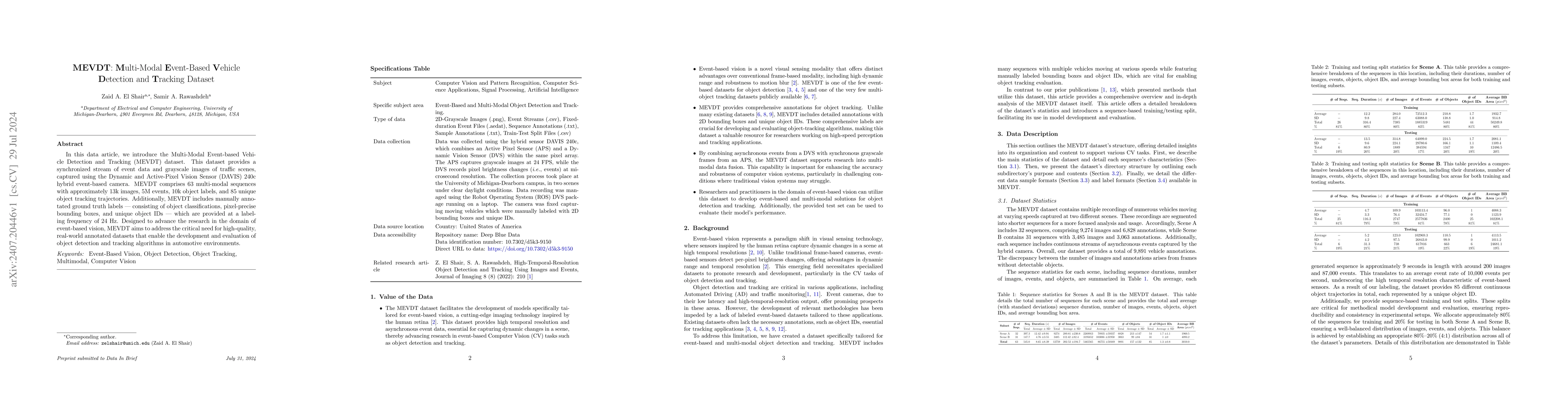 Thumbnail for MEVDT: Multi-Modal Event-Based Vehicle Detection and Tracking Dataset