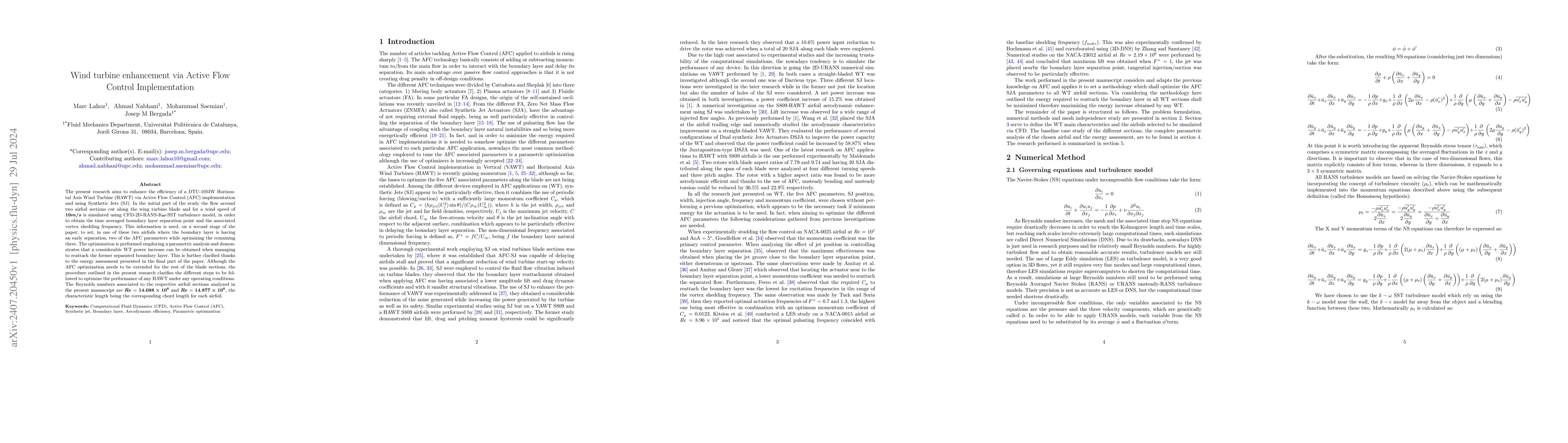 Thumbnail for Wind turbine enhancement via Active Flow Control Implementation