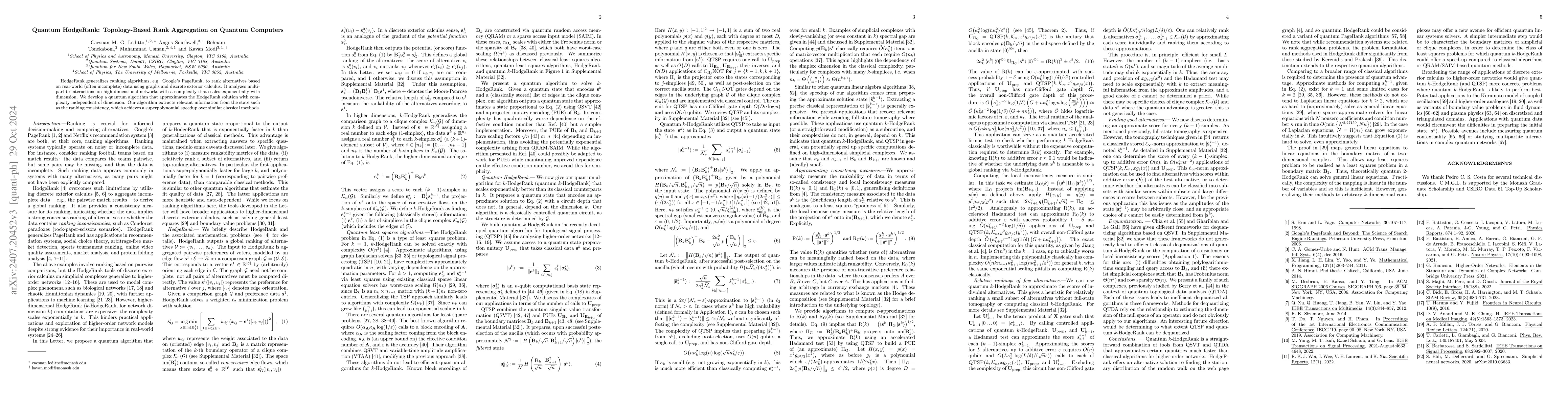 Thumbnail for Quantum HodgeRank: Topology-Based Rank Aggregation on Quantum Computers