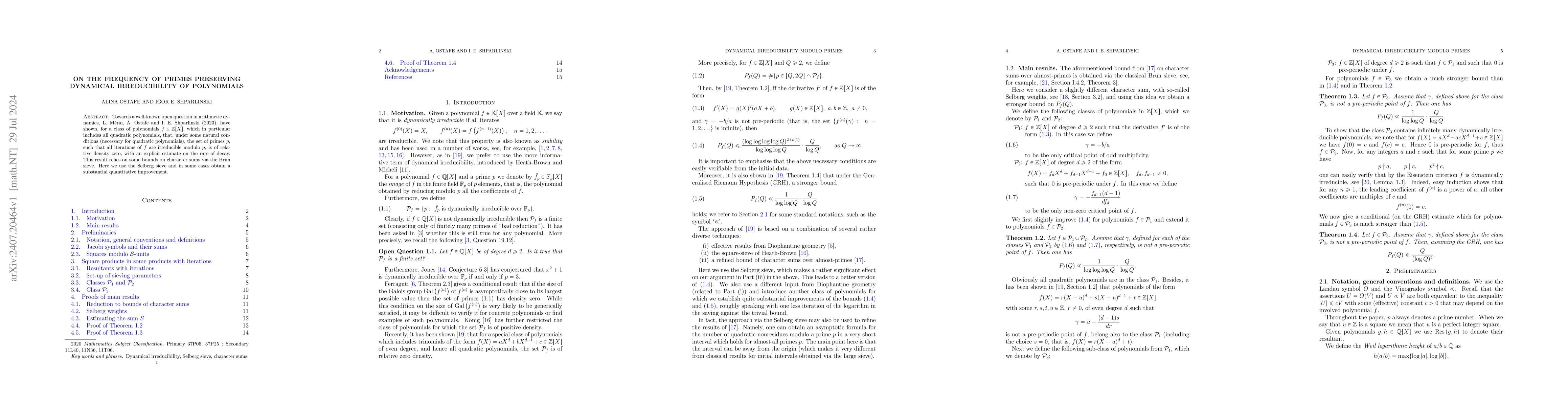 Thumbnail for On the frequency of primes preserving dynamical irreducibility of
  polynomials
