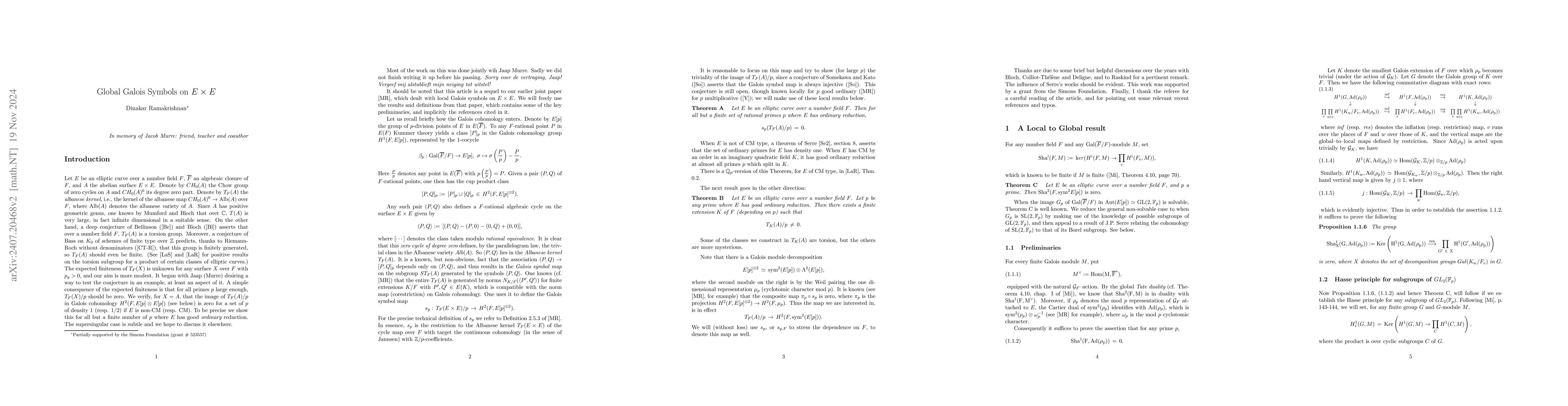 Thumbnail for Global Galois Symbols on E x E