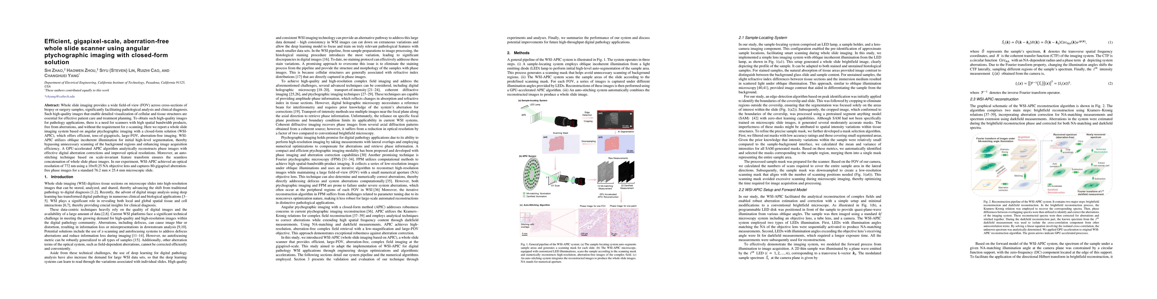 Thumbnail for Efficient, gigapixel-scale, aberration-free whole slide scanner using
  angular ptychographic imaging with closed-form solution