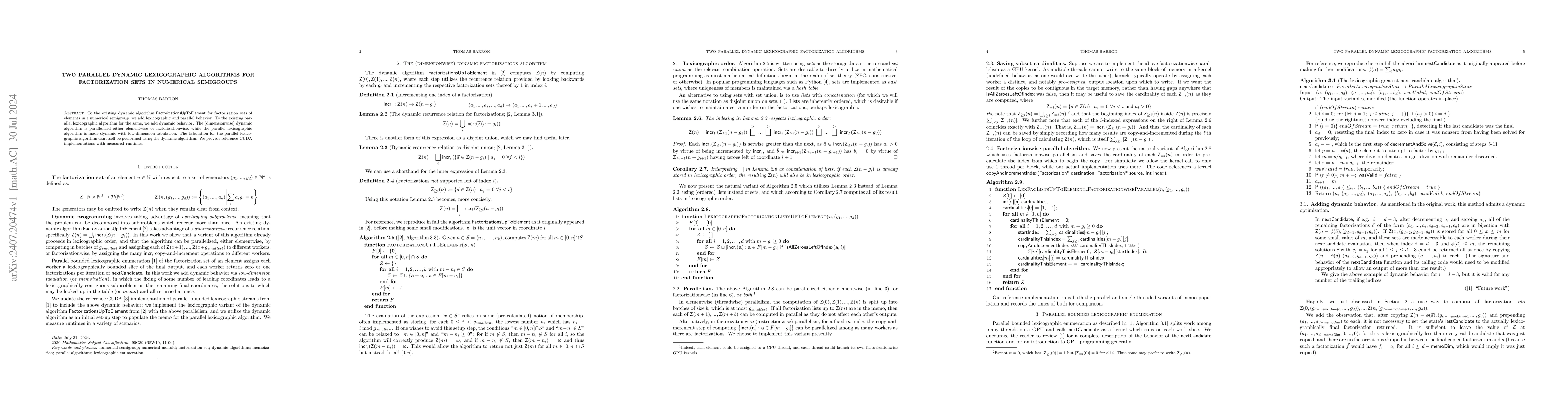Thumbnail for Two parallel dynamic lexicographic algorithms for factorization sets in
  numerical semigroups
