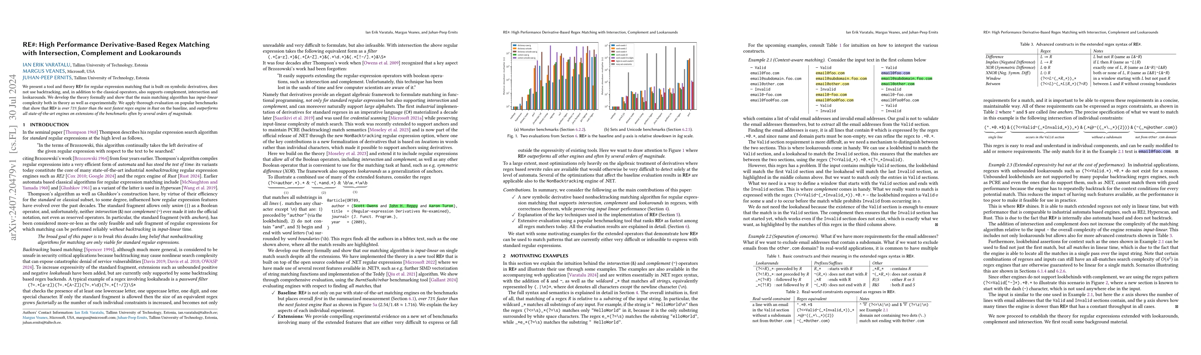 Thumbnail for RE#: High Performance Derivative-Based Regex Matching with Intersection,
  Complement and Lookarounds