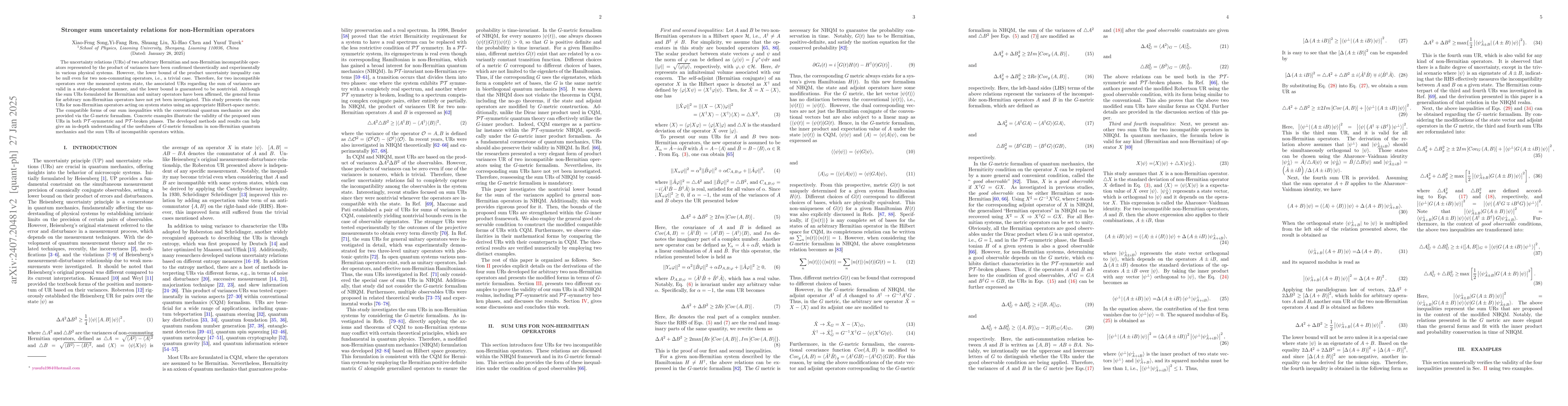 Thumbnail for Stronger sum uncertainty relations for non-Hermitian operators