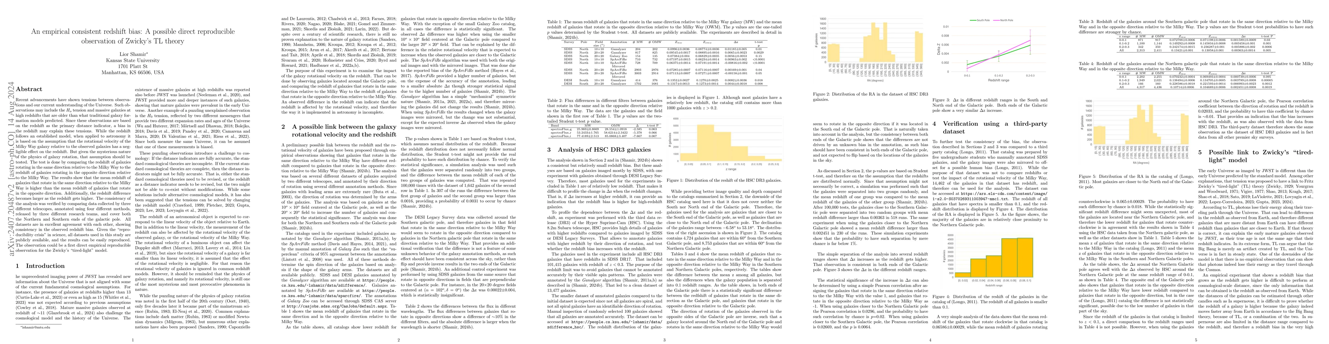 Thumbnail for An empirical consistent redshift bias: A possible direct reproducible
  observation of Zwicky's TL theory