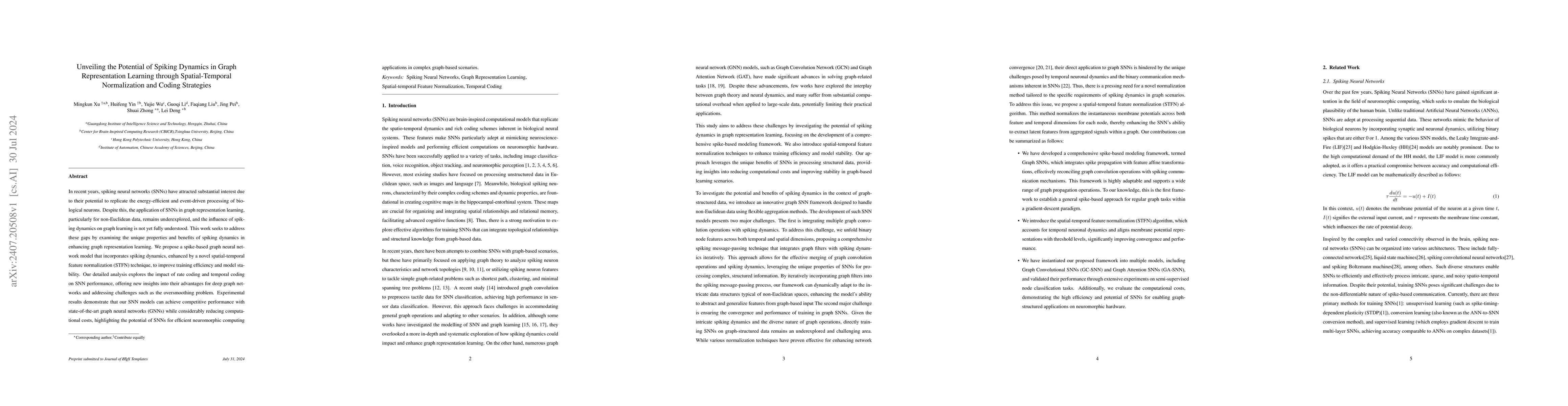 Thumbnail for Unveiling the Potential of Spiking Dynamics in Graph Representation
  Learning through Spatial-Temporal Normalization and Coding Strategies