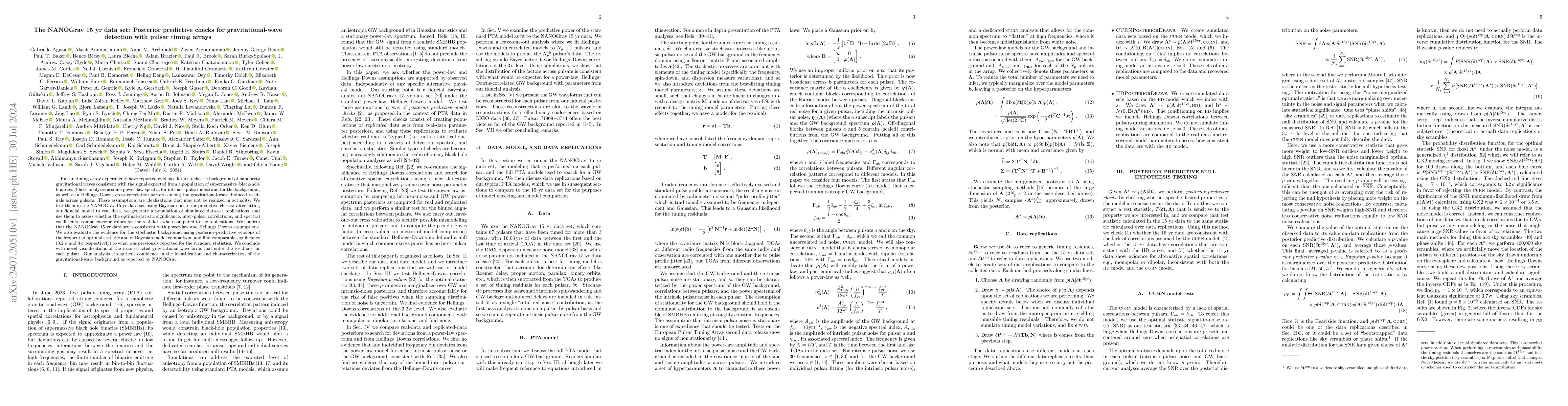 Thumbnail for The NANOGrav 15 yr data set: Posterior predictive checks for
  gravitational-wave detection with pulsar timing arrays