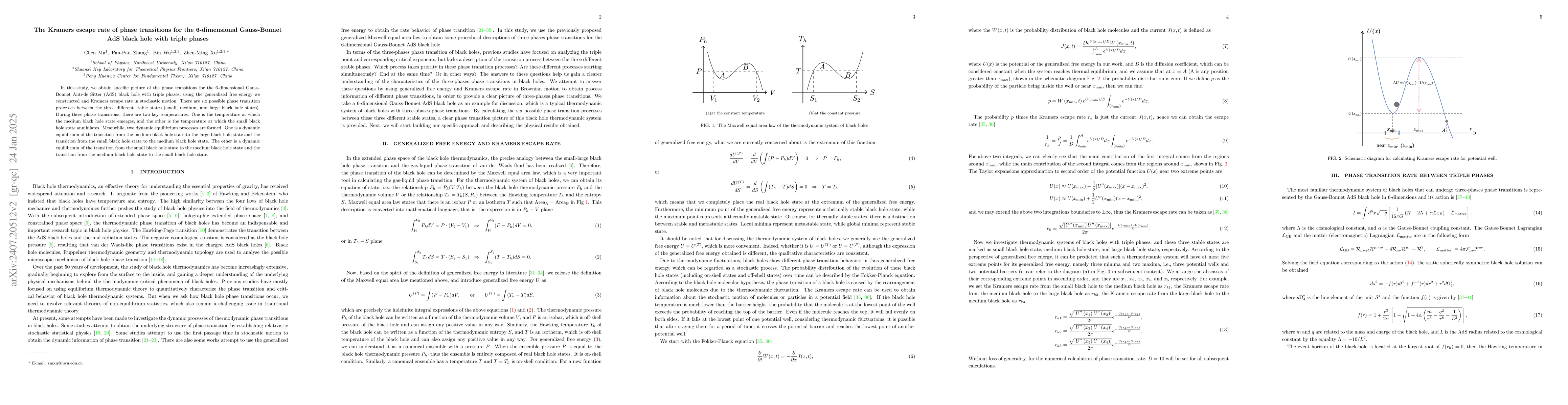 Thumbnail for The Kramers escape rate of phase transitions for the 6-dimensional
  Gauss-Bonnet AdS black hole with triple phases