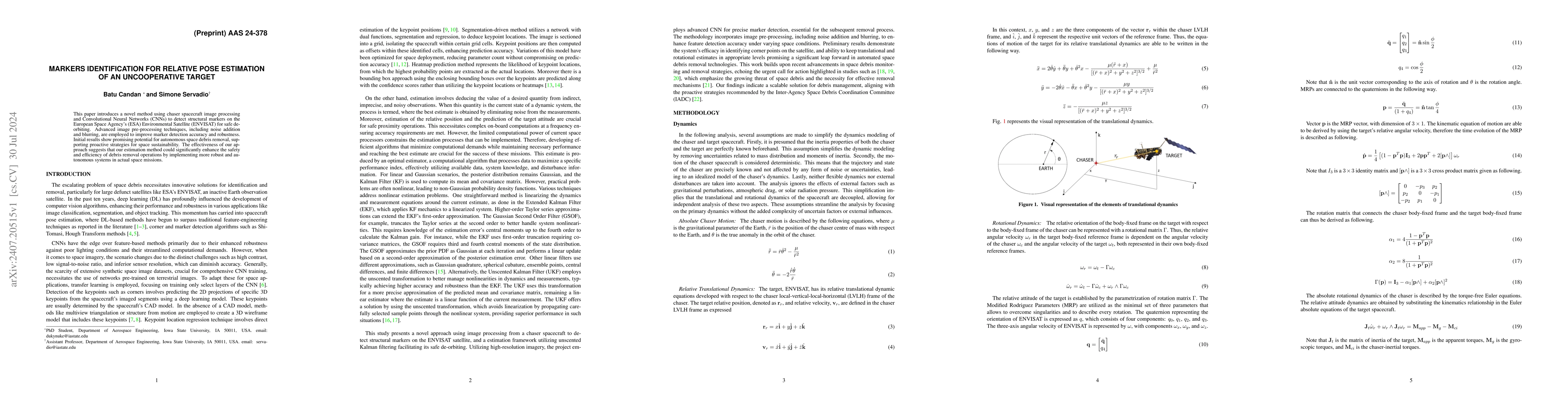 Thumbnail for Markers Identification for Relative Pose Estimation of an Uncooperative
  Target