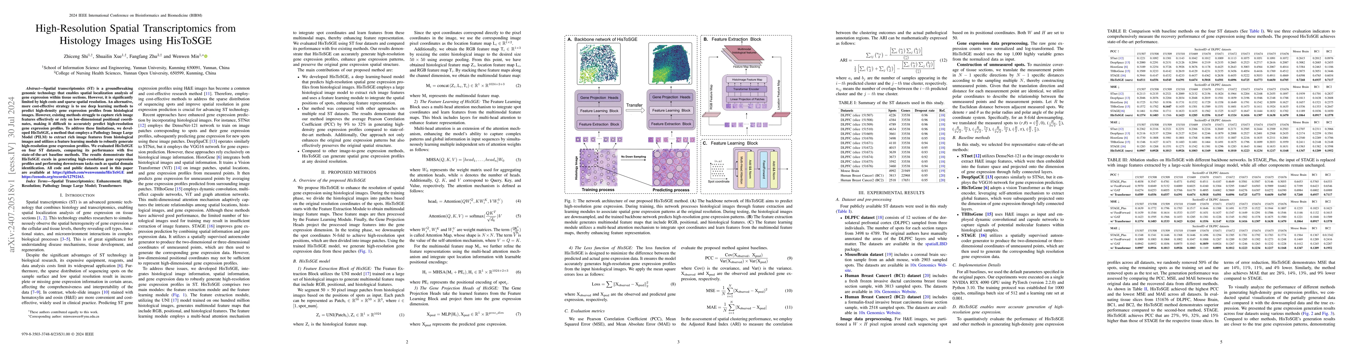 Thumbnail for High-Resolution Spatial Transcriptomics from Histology Images using
  HisToSGE