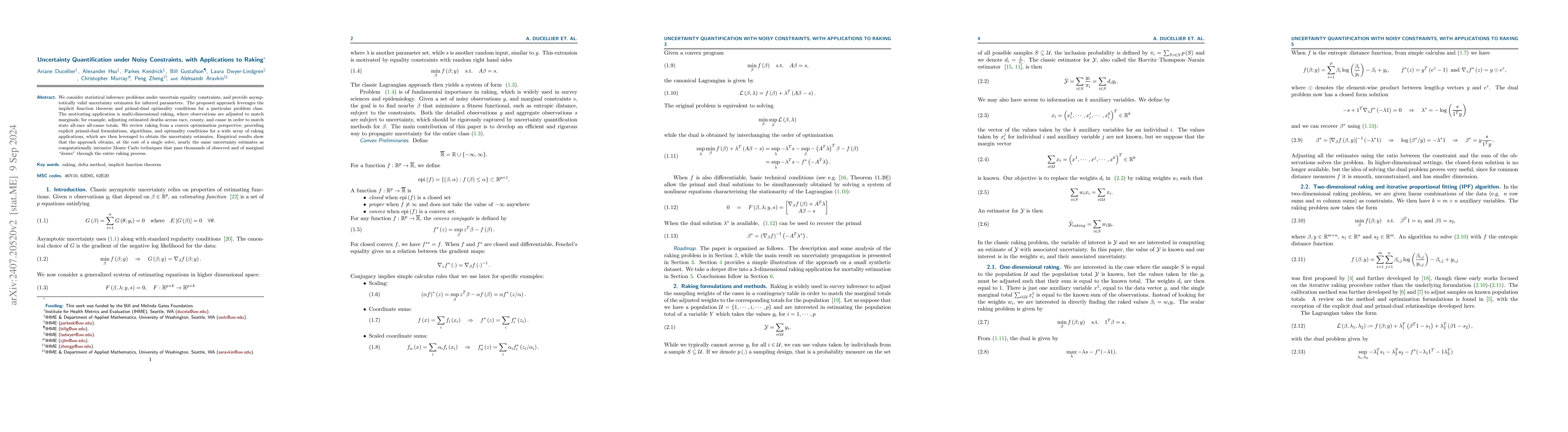 Thumbnail for Uncertainty Quantification under Noisy Constraints, with Applications to
  Raking