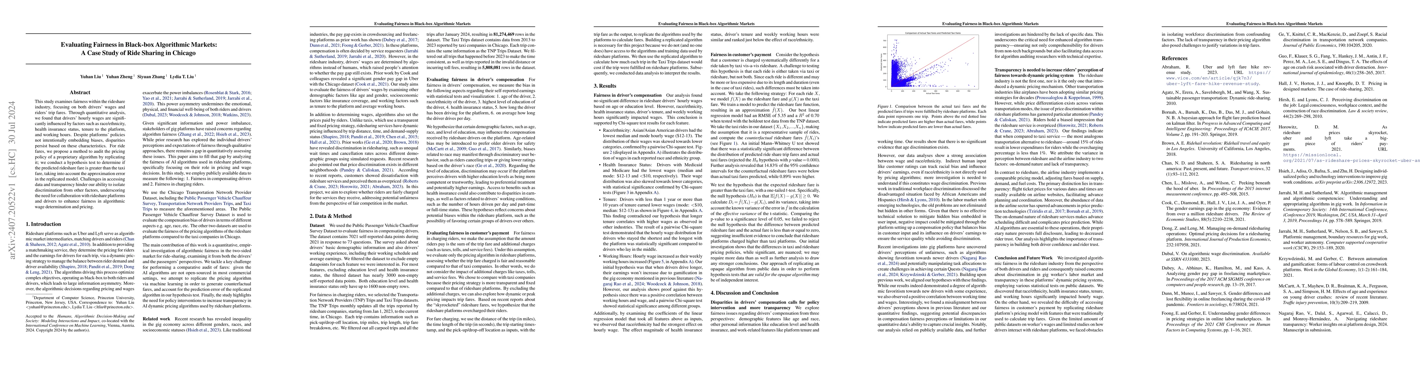 Thumbnail for Evaluating Fairness in Black-box Algorithmic Markets: A Case Study of
  Ride Sharing in Chicago