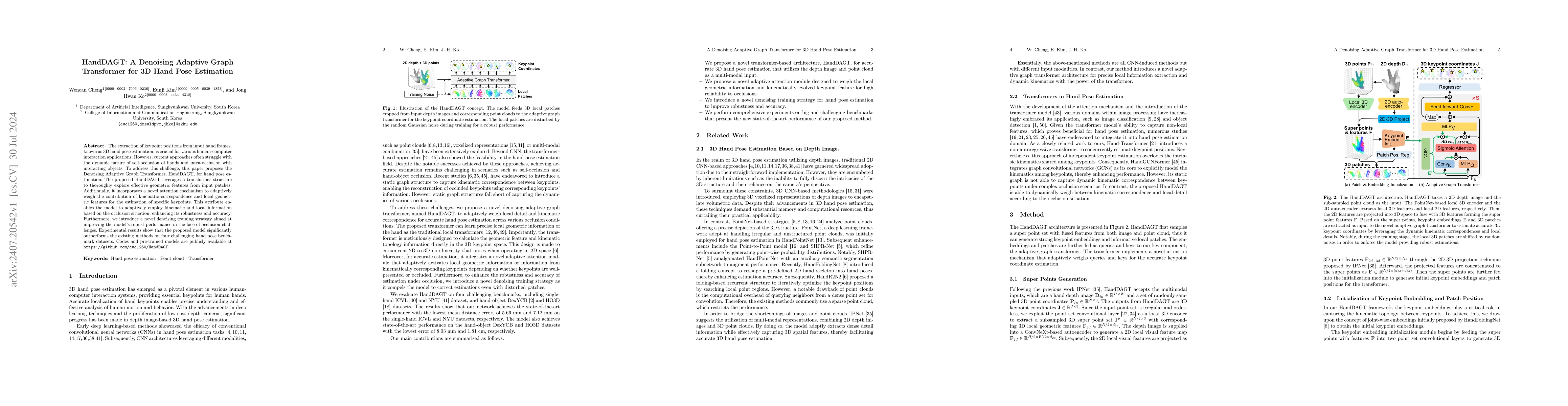 Thumbnail for HandDAGT: A Denoising Adaptive Graph Transformer for 3D Hand Pose
  Estimation