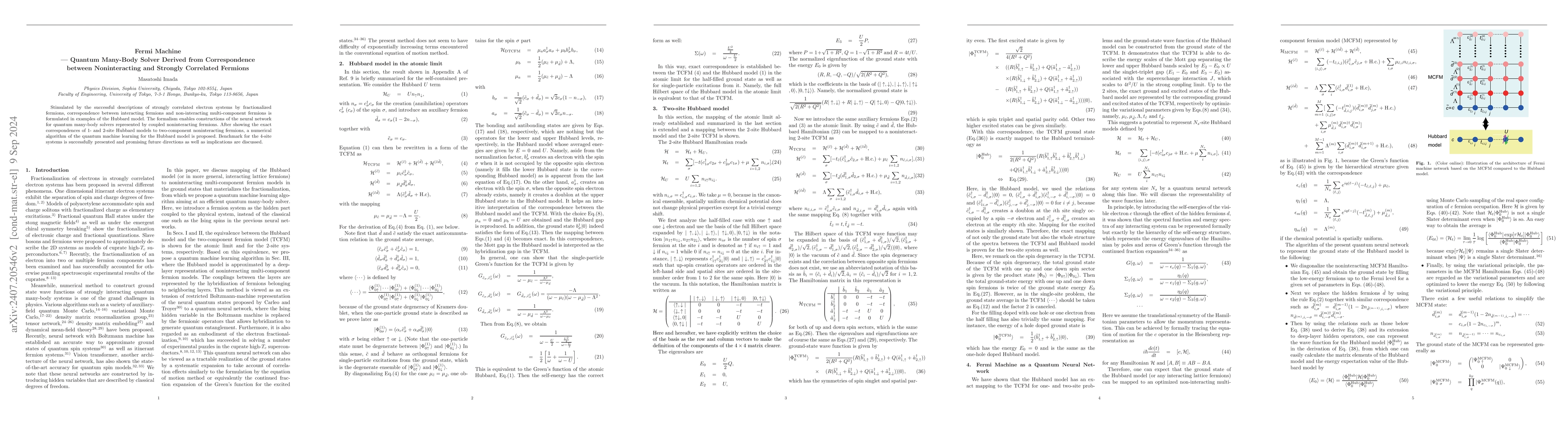 Thumbnail for Fermi Machine -- Quantum Many-Body Solver Derived from Correspondence
  between Noninteracting and Strongly Correlated Fermions
