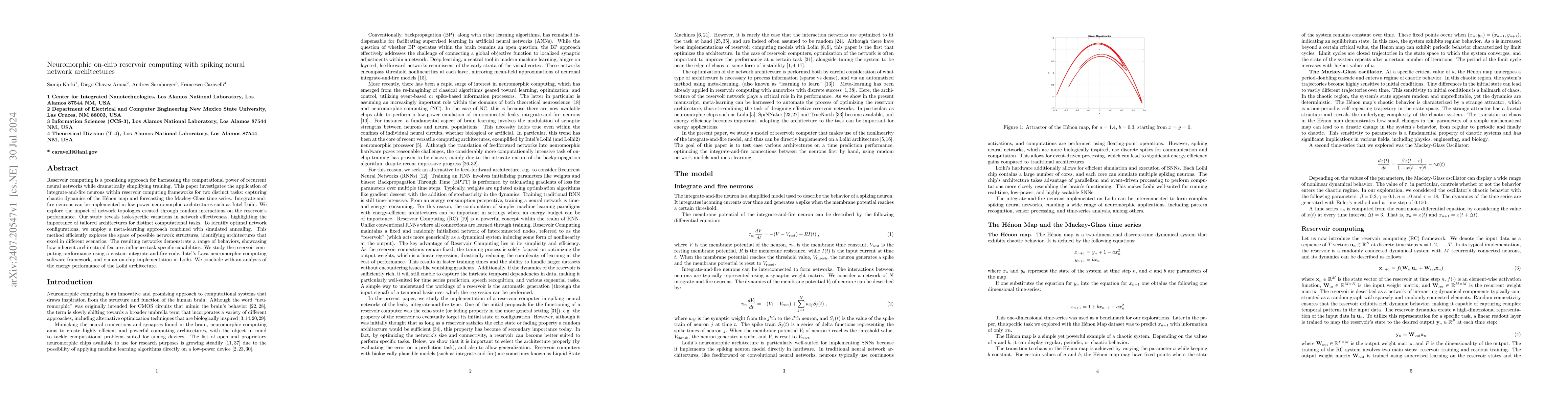 Thumbnail for Neuromorphic on-chip reservoir computing with spiking neural network
  architectures