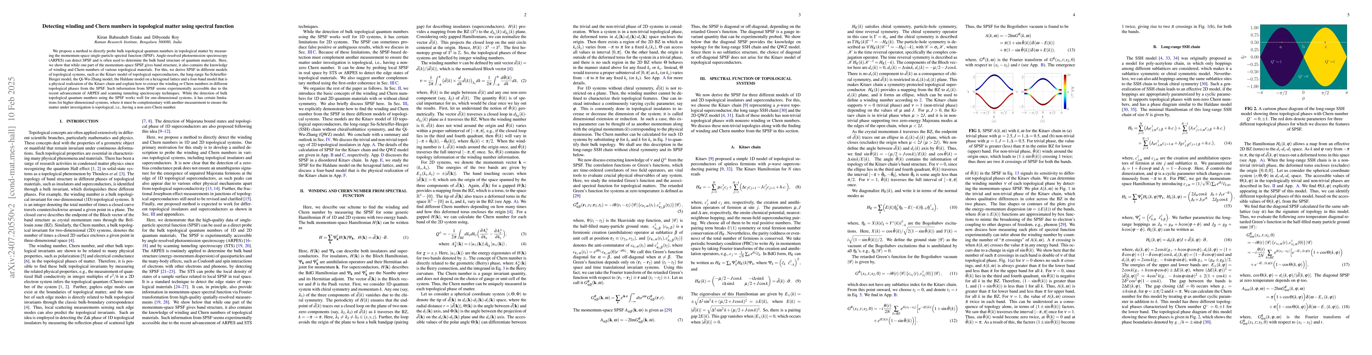 Thumbnail for Detecting winding and Chern numbers in topological matter using spectral
  function