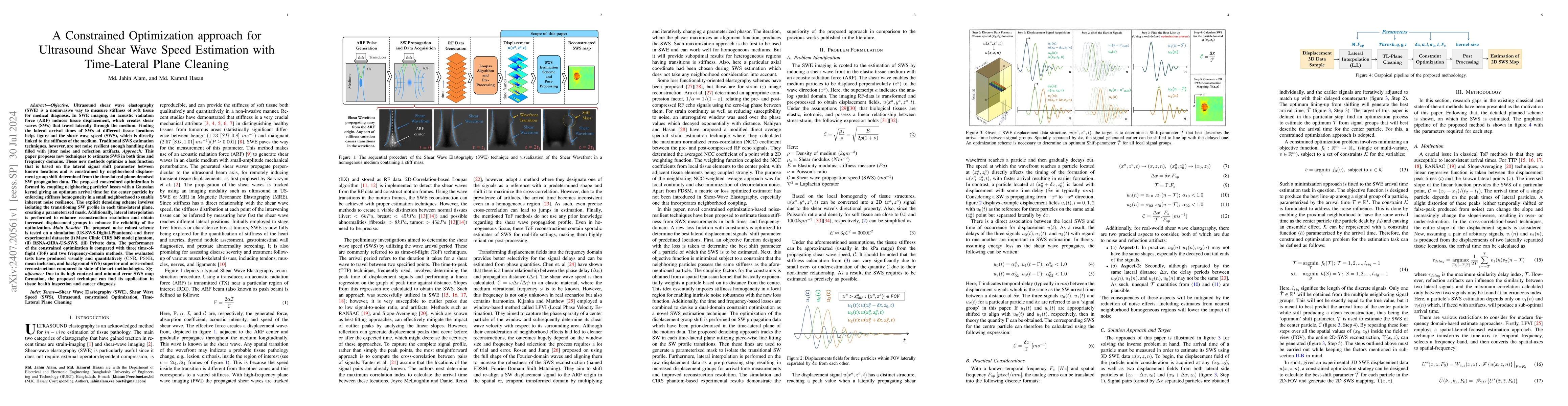 Thumbnail for A Constrained Optimization approach for Ultrasound Shear Wave Speed
  Estimation with Time-Lateral Plane Cleaning