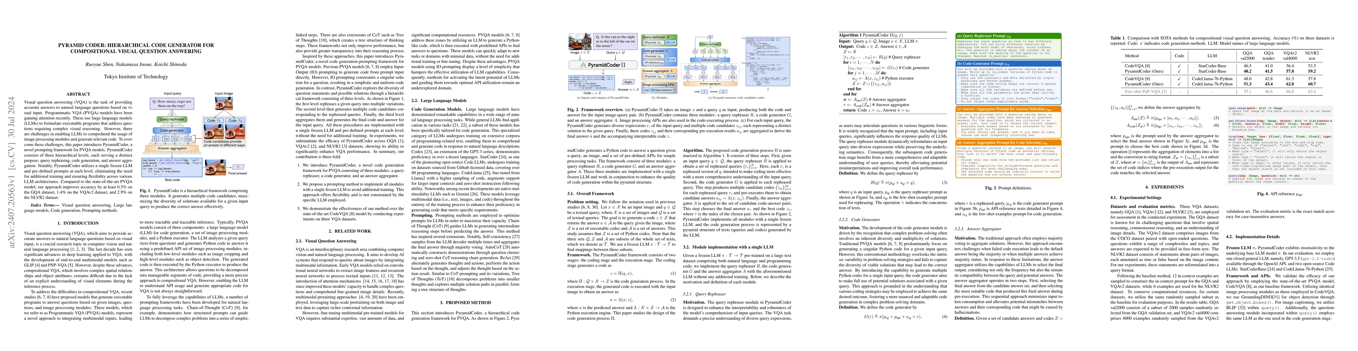 Thumbnail for Pyramid Coder: Hierarchical Code Generator for Compositional Visual
  Question Answering