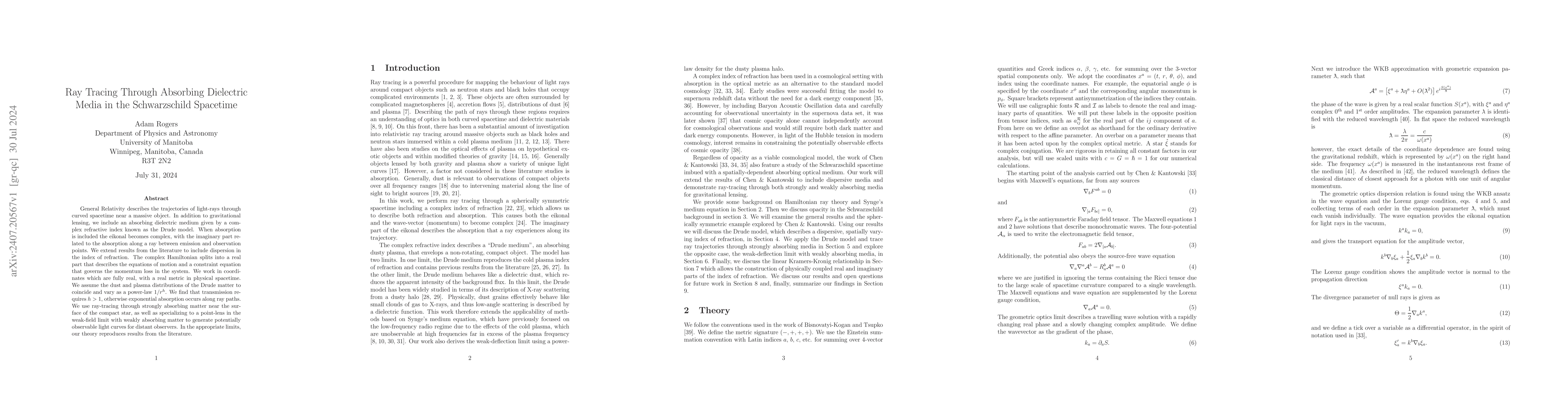 Thumbnail for Ray Tracing Through Absorbing Dielectric Media in the Schwarzschild
  Spacetime