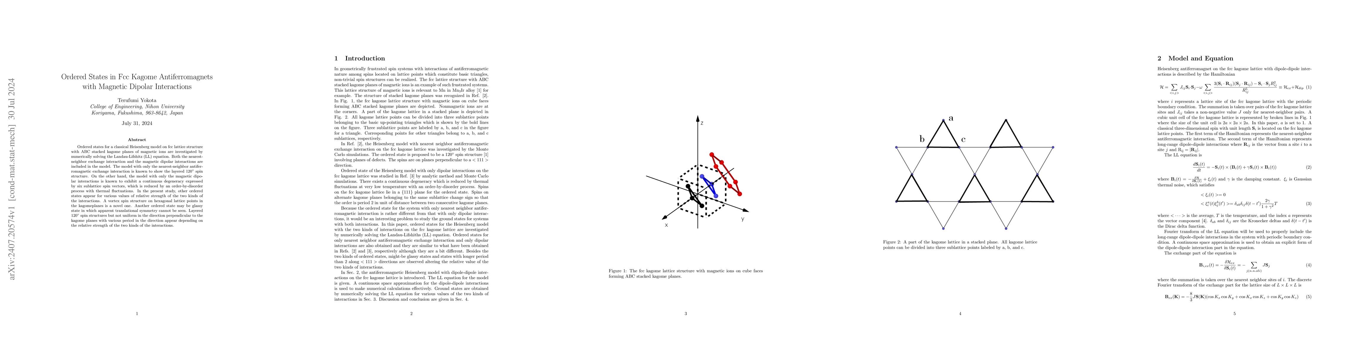 Thumbnail for Ordered States in Fcc Kagome Antiferromagnets with Magnetic Dipolar
  Interactions