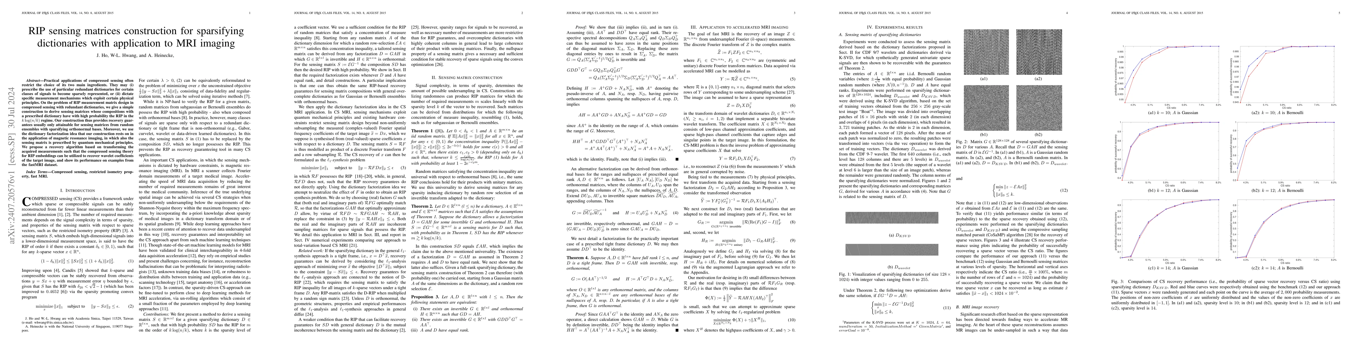 Thumbnail for RIP sensing matrices construction for sparsifying dictionaries with
  application to MRI imaging