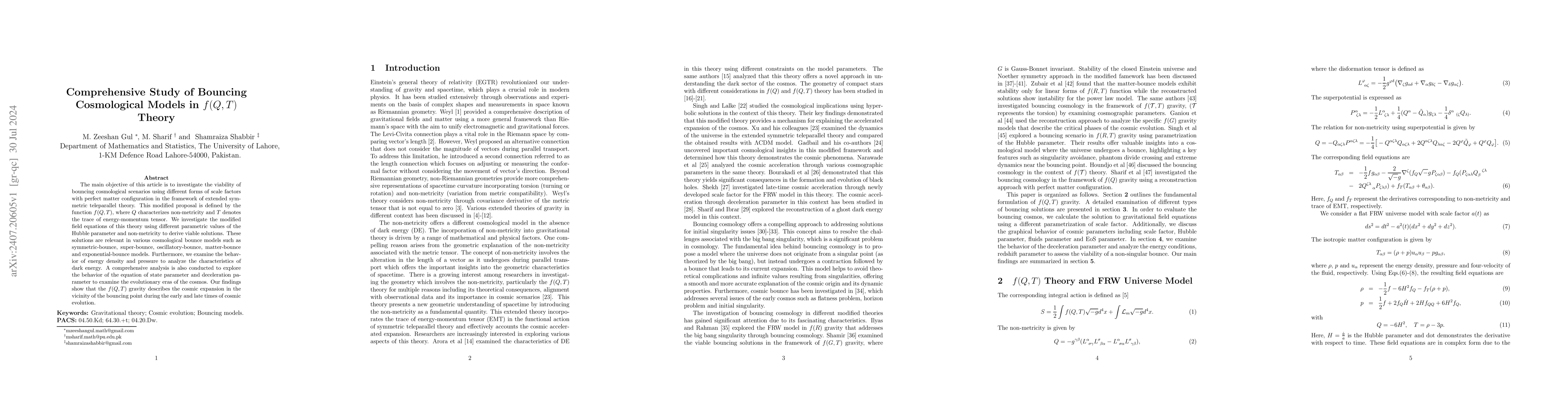 Thumbnail for Comprehensive Study of Bouncing Cosmological Models in $f(Q,T)$ Theory