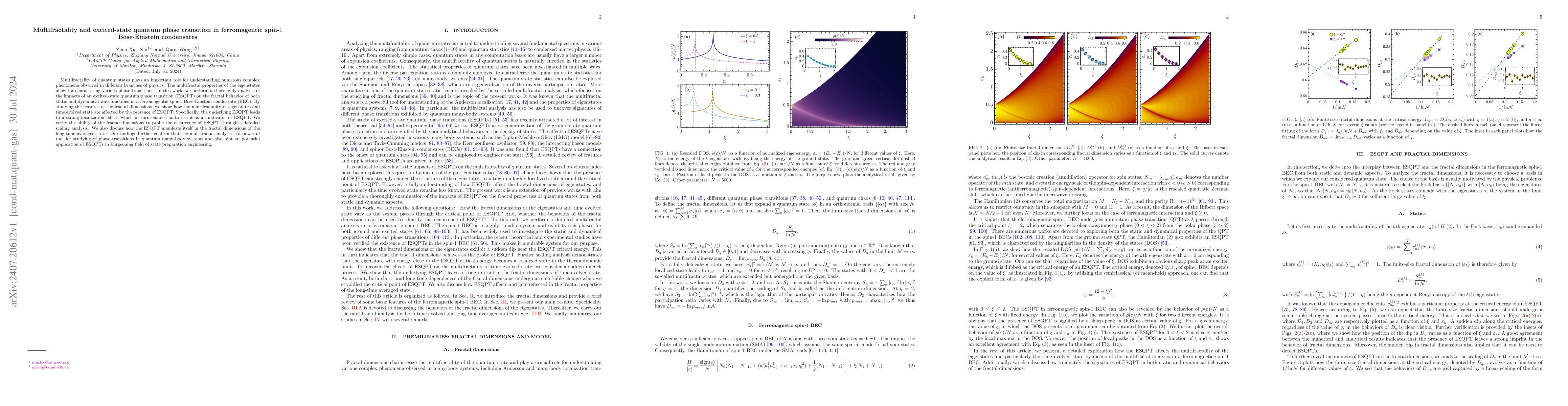 Thumbnail for Multifractality and excited-state quantum phase transition in
  ferromagnetic spin-$1$ Bose-Einstein condensates