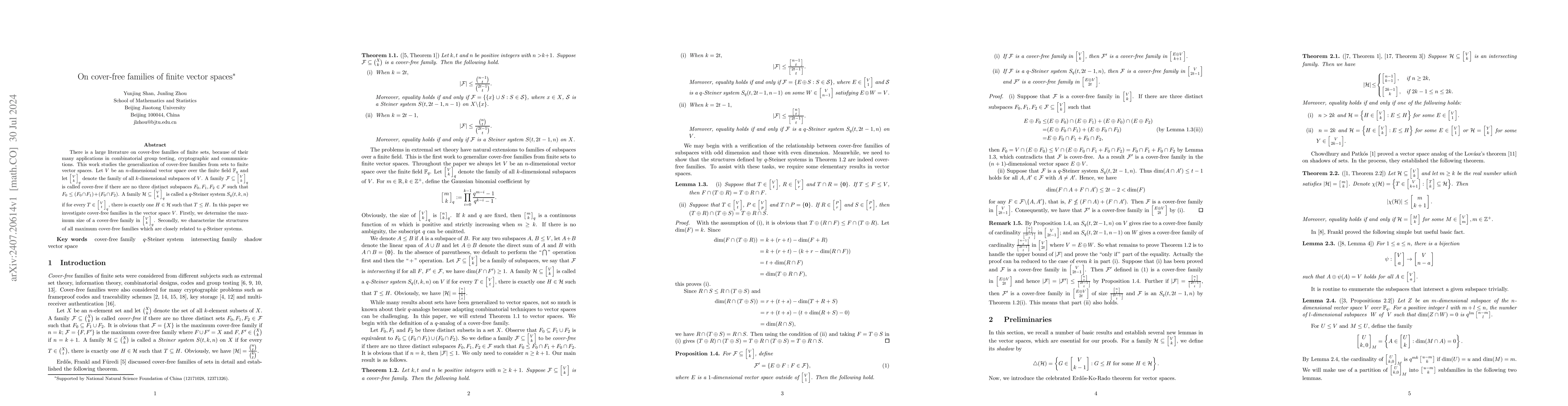 Thumbnail for On cover-free families of finite vector spaces