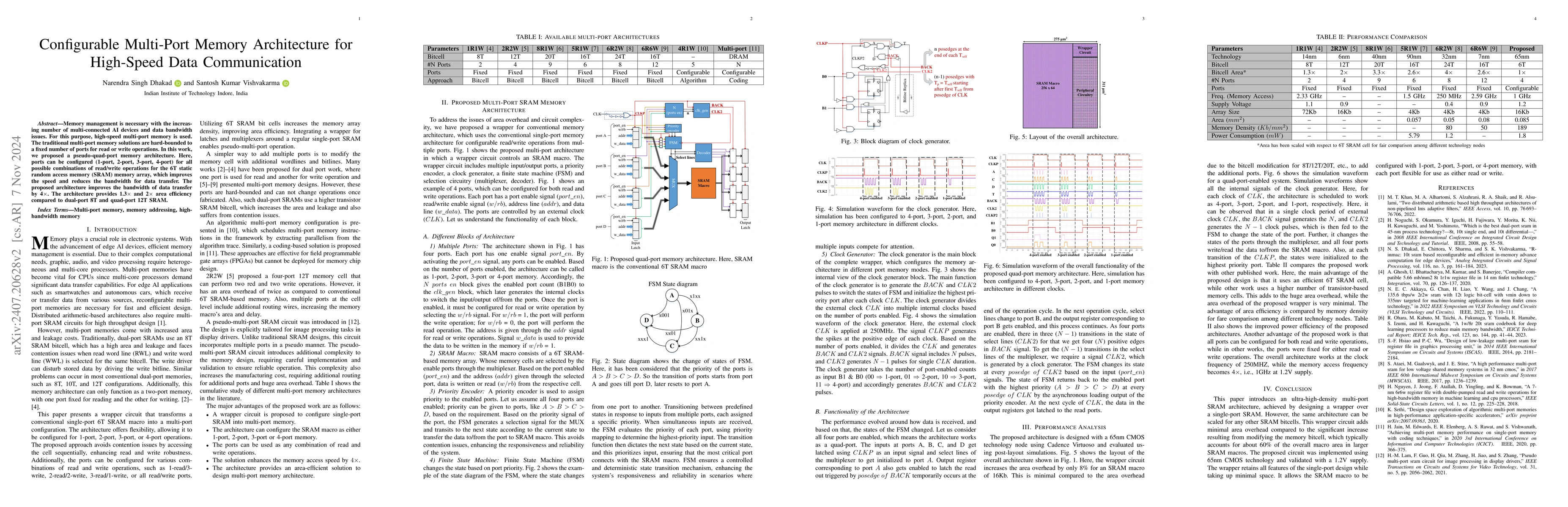 Thumbnail for Configurable Multi-Port Memory Architecture for High-Speed Data
  Communication