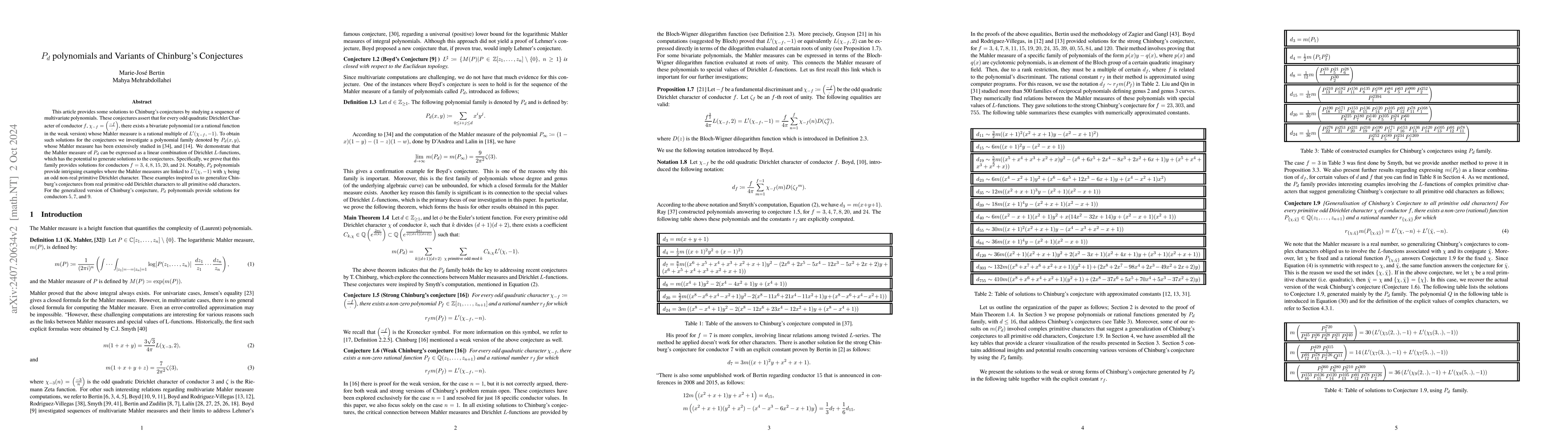Thumbnail for $P_d$ polynomials and Variants of Chinburg's Conjectures