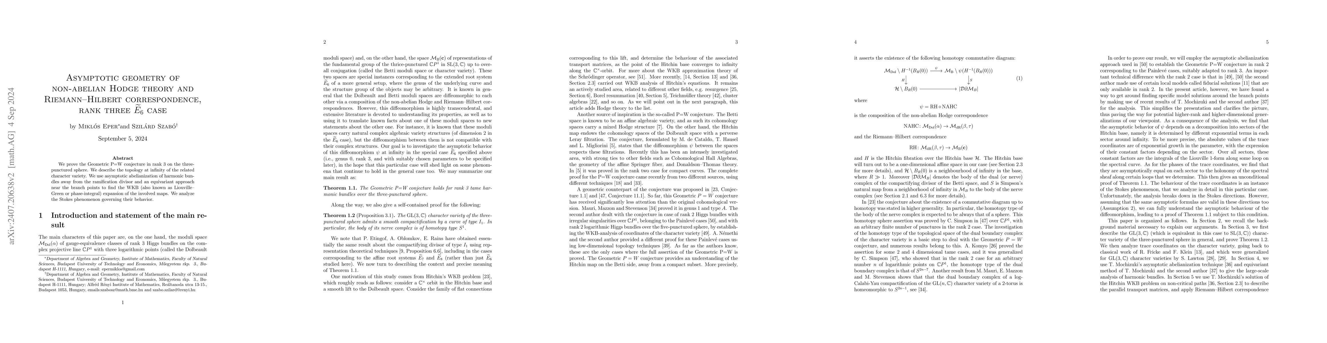 Thumbnail for Asymptotic geometry of non-abelian Hodge theory and Riemann--Hilbert
  correspondence, rank three $\widetilde{E}_6$ case