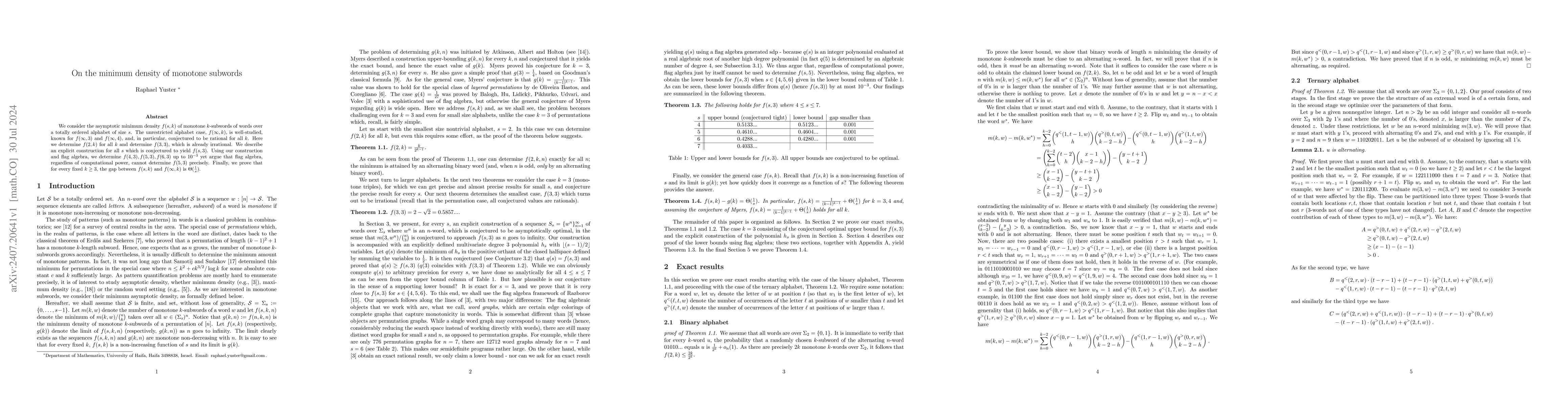Thumbnail for On the minimum density of monotone subwords