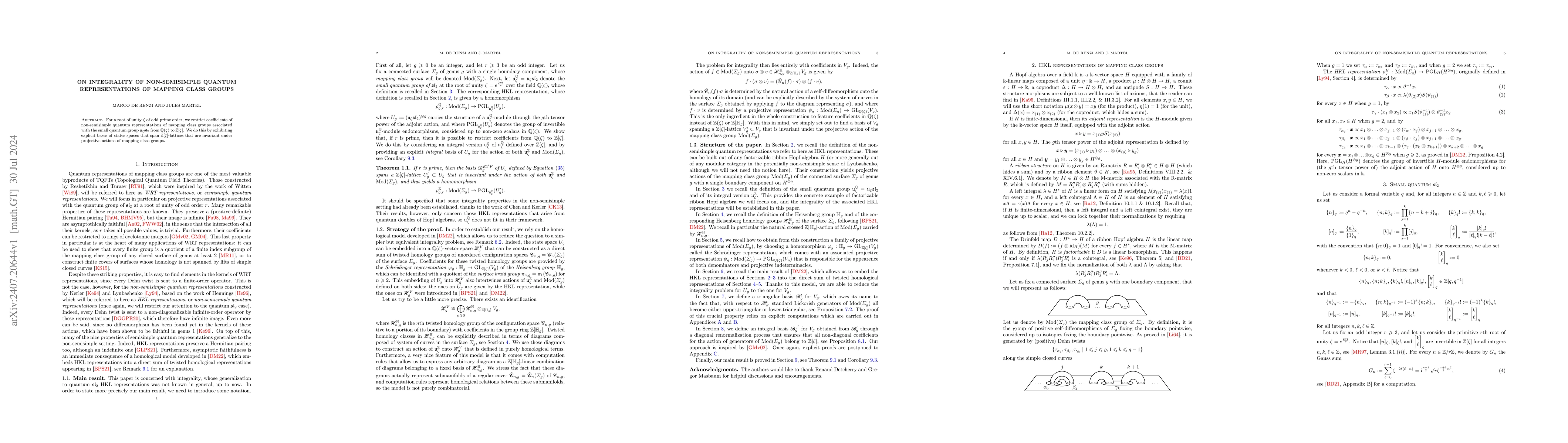 Thumbnail for On Integrality of Non-Semisimple Quantum Representations of Mapping
  Class Groups
