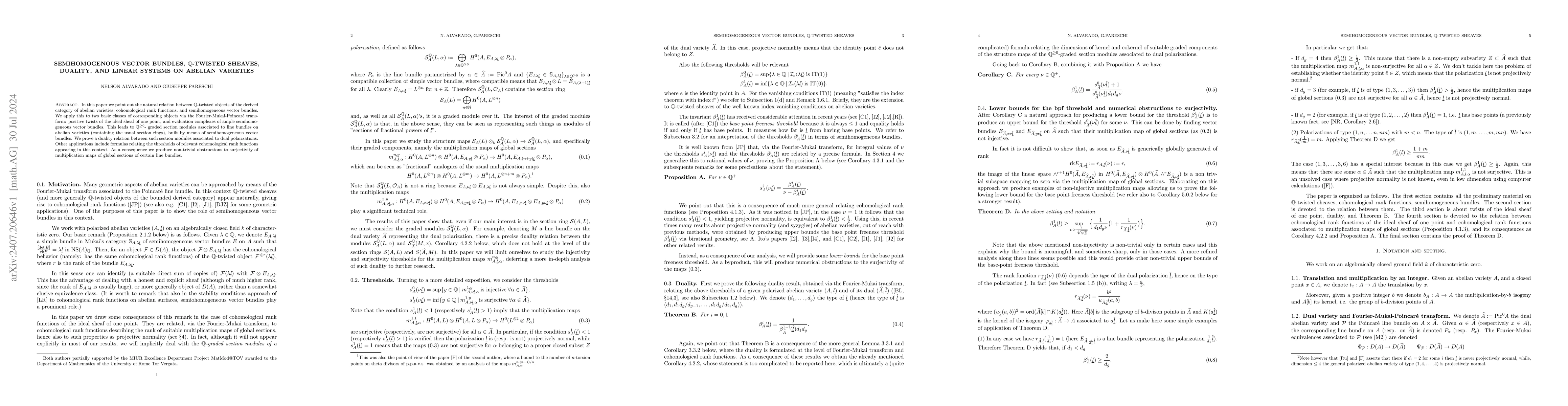 Thumbnail for Semihomogenous vector bundles, $\mathbb Q$-twisted sheaves, duality, and
  linear systems on abelian varieties