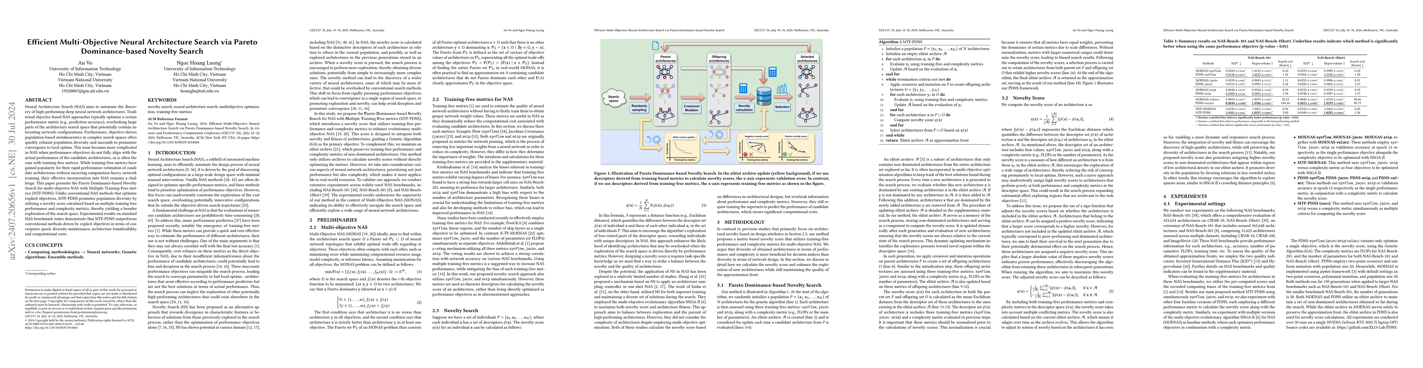 Thumbnail for Efficient Multi-Objective Neural Architecture Search via Pareto
  Dominance-based Novelty Search
