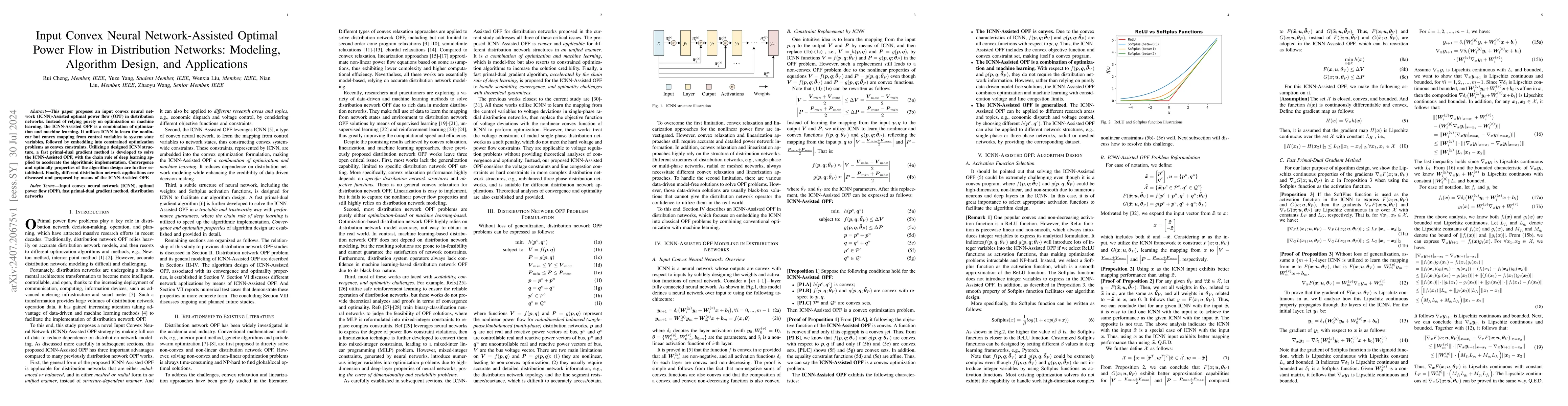 Thumbnail for Input Convex Neural Network-Assisted Optimal Power Flow in Distribution
  Networks: Modeling, Algorithm Design, and Applications