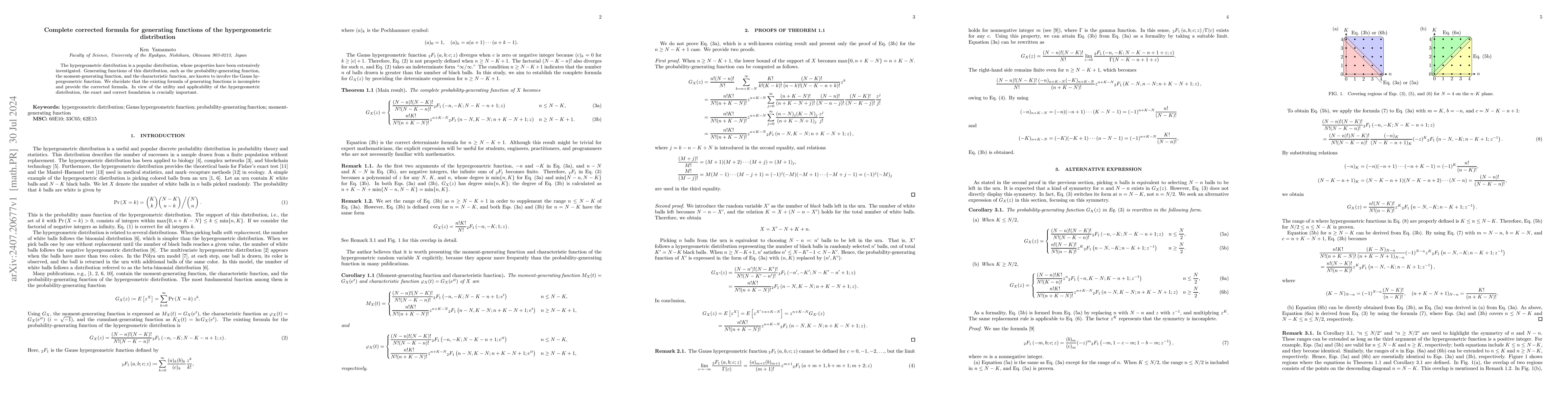 Thumbnail for Complete corrected formula for generating functions of the
  hypergeometric distribution