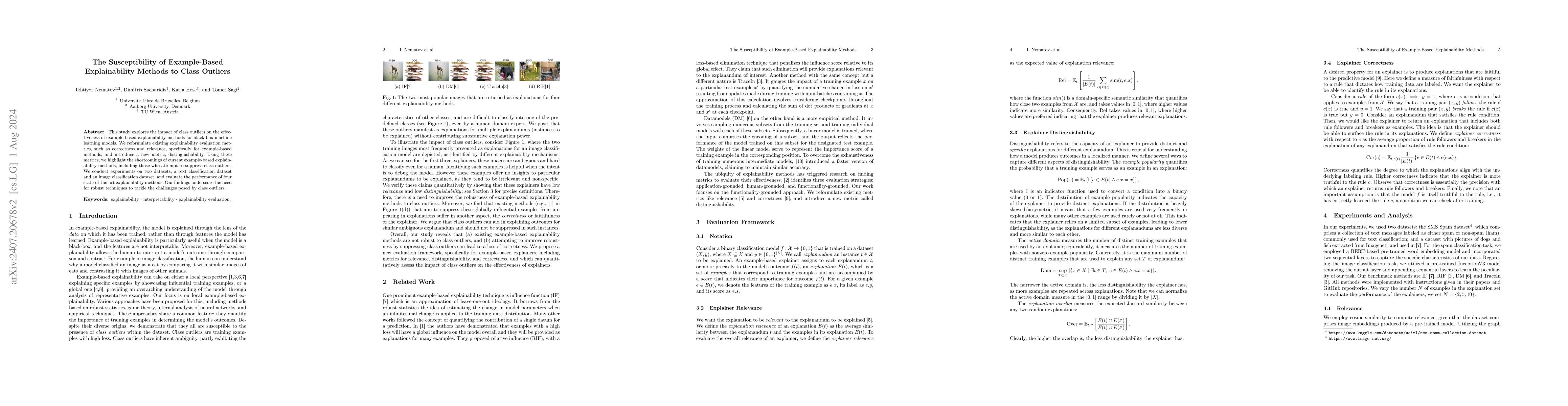 Thumbnail for The Susceptibility of Example-Based Explainability Methods to Class
  Outliers