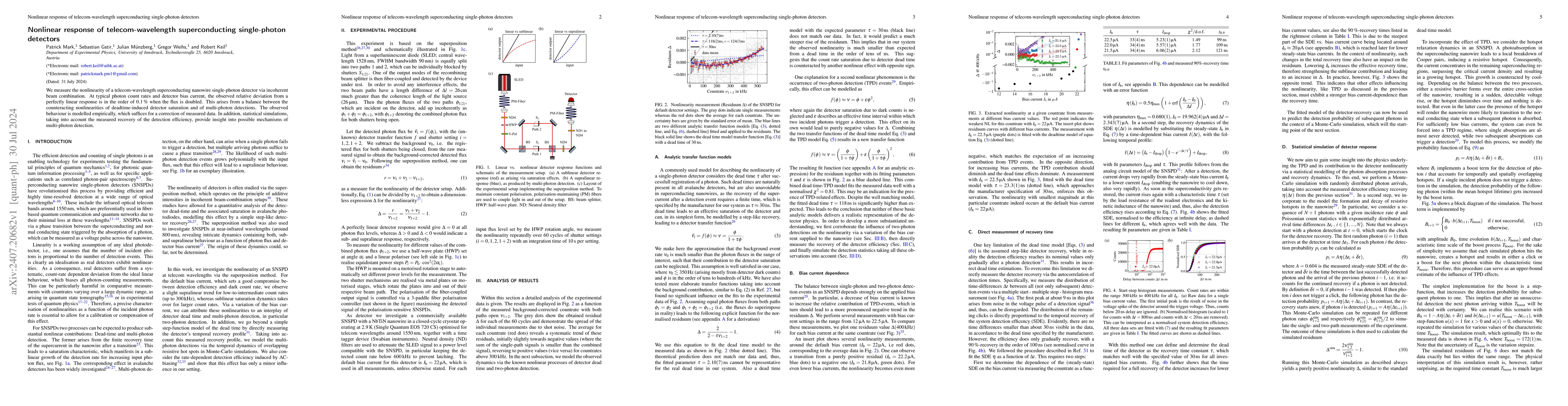 Thumbnail for Nonlinear response of telecom-wavelength superconducting single-photon
  detectors